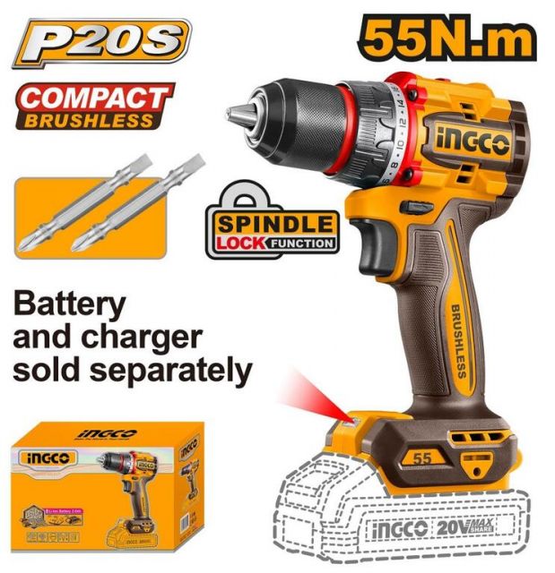 Bezkartáčová aku vŕtačka INGCO CDLI205581 s kovovým 13 mm skľučovadlom